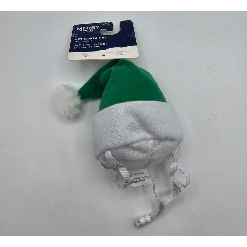 Merry Makings green and white pet Santa hat with an adjustable strap Dog Costume